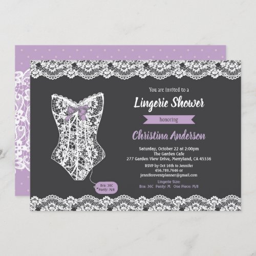 Purple lingerie shower invitation chalkboard lace