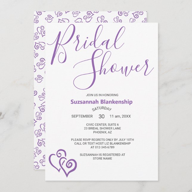 Purple Linked Hearts Bridal Shower Template (Front/Back)