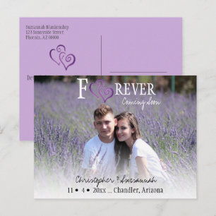 Purple Linked Hearts FOREVER Save The Date Announcement Postcard