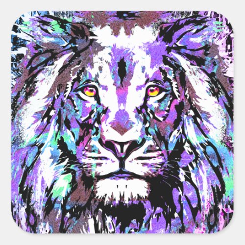 Purple Lion Portrait _ Lion Sticker Square