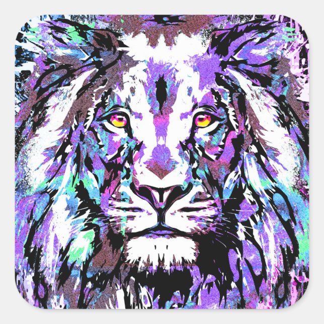 Purple Lion Portrait - Lion Sticker Square (Front)