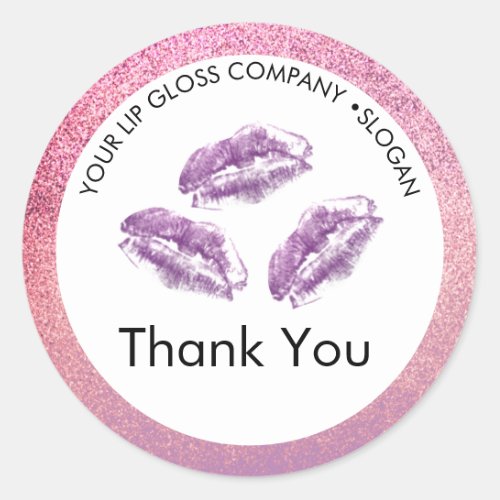 Purple Lips  Glitter Lip Gloss Business Classic Round Sticker