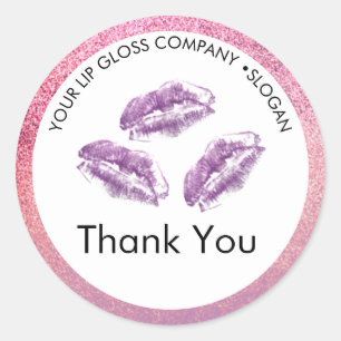 Purple Lips & Glitter Lip Gloss Business Classic Round Sticker