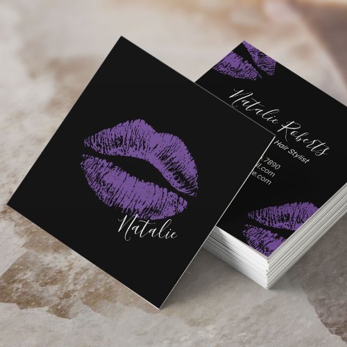 Purple Lips Kiss Signature Makeup Artist Beauty Square Business Card