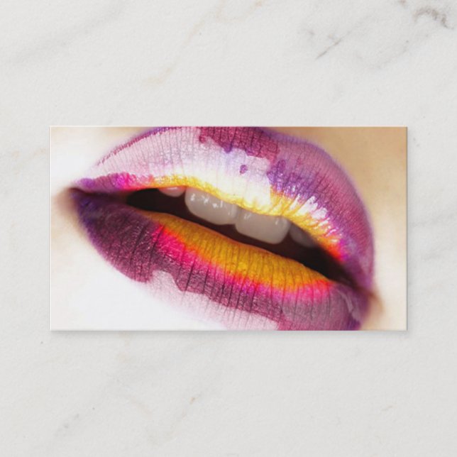 Purple lips, multicolour lip design business card (Front)