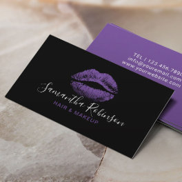 Purple Lips Typography Minimalist Beauty Salon Business Card