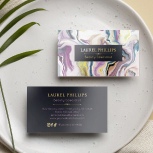 Purple Liquid Marble Glam Gold Veins Foil Business Cards