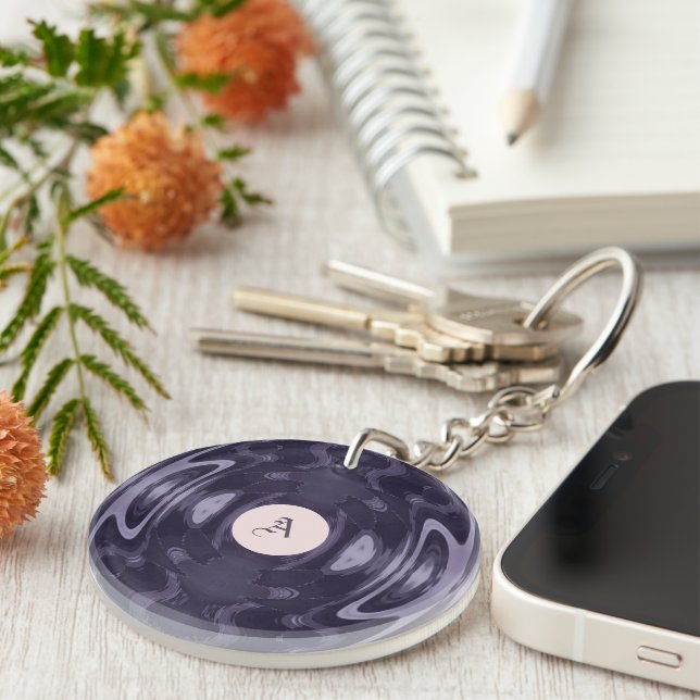 Purple Liquid Mirror Abstract Pattern Art Keychain (Front Right)