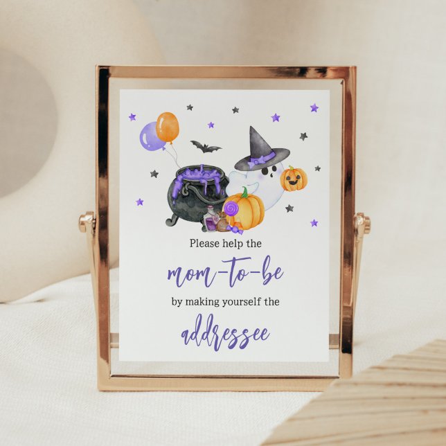 Purple Little Boo Baby Shower Envelope Station Poster (Ghost Halloween Baby Shower Envelope Station Sign)