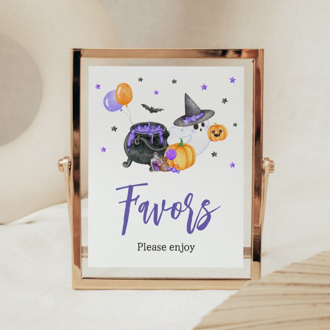 Purple Little Boo Ghost Baby Shower Favors Poster (Ghost Halloween Baby Shower Favors Sign)