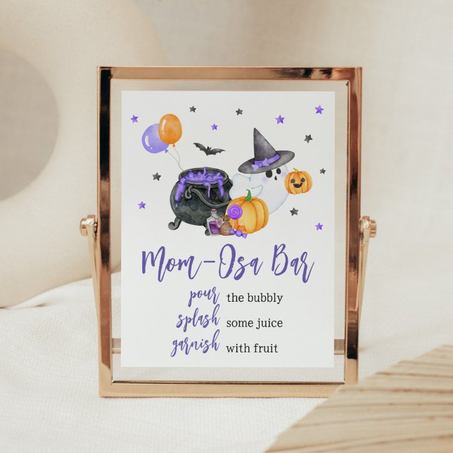 Purple Little Boo Ghost Baby Shower Mom Osa Bar Poster (Ghost Halloween Baby Shower Mom Osa Bar Sign)