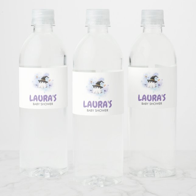 Purple Little Boo Ghost Witch Baby Shower Water Bottle Label (Bottles)
