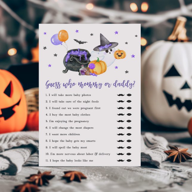 Purple Little Boo Guess who Mommy or Daddy Game (Ghost Halloween Baby Shower Guess who Mommy or Daddy Game )