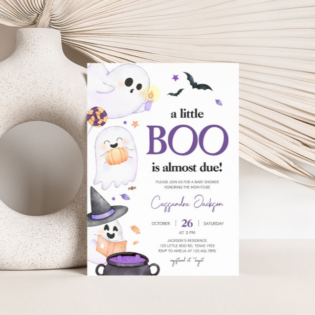 Purple Little Boo Halloween Baby Shower  Invitation (Purple Little Boo Invitation )
