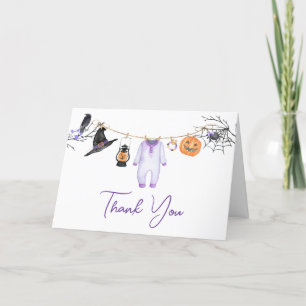 Purple Little Boo Halloween Baby Shower Letterpress Thank You Card