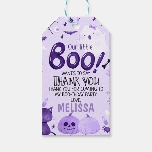 Purple Little Boo Halloween Birthday Thank You Tag