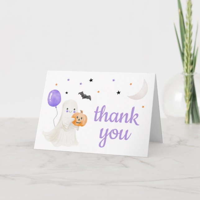 Purple Little Boo is Almost Due Baby Shower Thank You Card (Front)