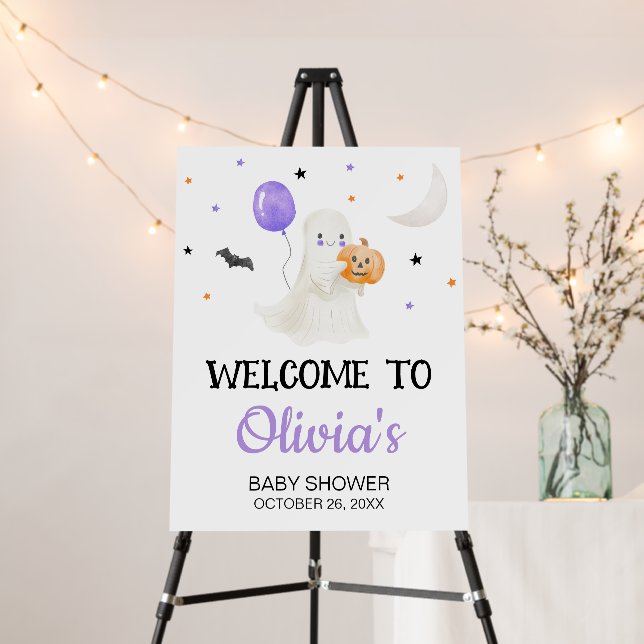 Purple Little Boo is Almost Due Welcome Sign (In Situ (Stand))