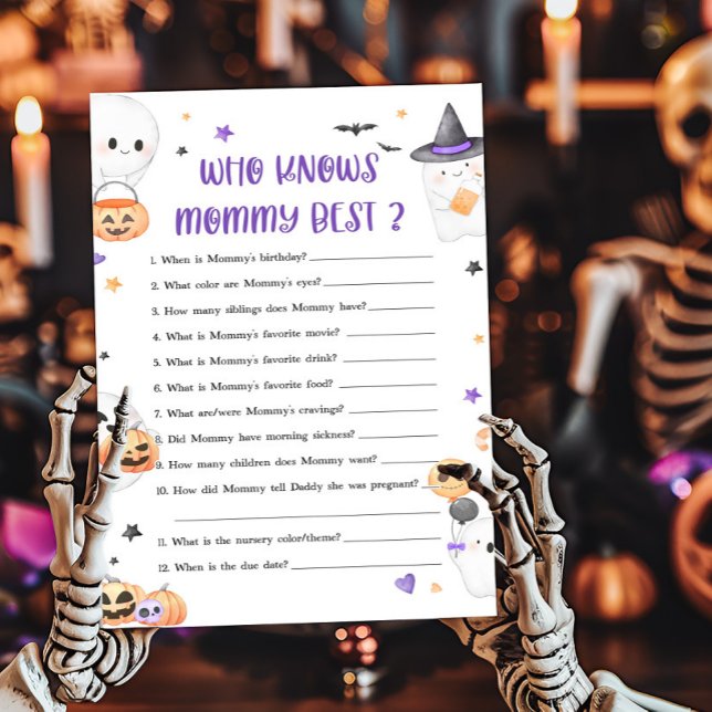 Purple Little Boo Who knows Mommy Best Game (Baby is Brewing Baby Shower Who knows Mommy Best Game)