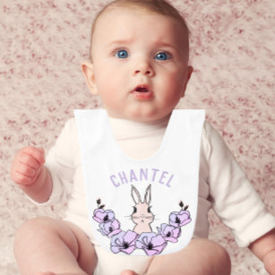 Purple Little Bunny Flower Custom Baby Baby  Baby Bib