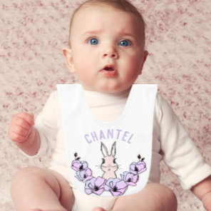 Purple Little Bunny Flower Custom Baby Baby Bib