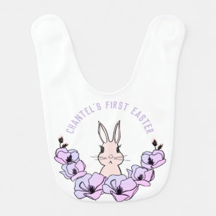 Purple Little Bunny Flower Custom First Easter Baby Bib