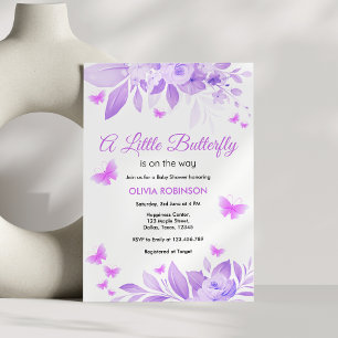 Purple Little Butterfly is on the Way Baby Shower Invitation