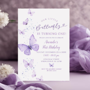 Purple Little Butterfly is Turning One Birthday Invitation