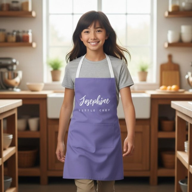 Purple Little Chef Script Name personalized Kids Apron (Stylish, purple, personalized kids apron)