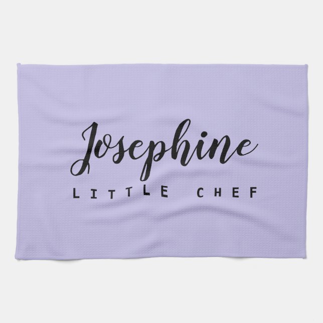 Purple Little Chef Script Name Simple personalized Kitchen Towel (Horizontal)