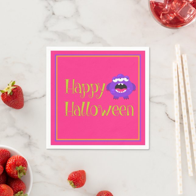 Purple Little Monster Halloween Fun Kids Napkins (Insitu)