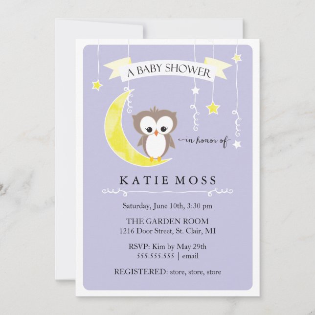 Purple Little Owl | Baby Shower Invitation (Front)