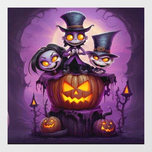 Purple little wizard pagan monsters cute Halloween Window Cling