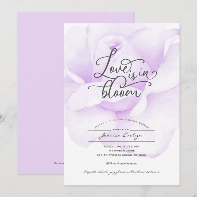 Purple live in bloom, Bridal shower invitation (Front/Back)