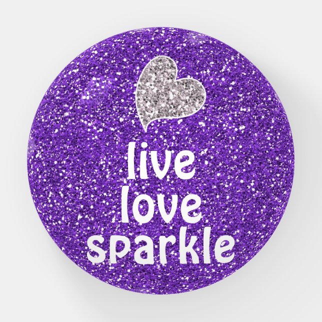 Purple Live Love Sparkle Quote Paperweight (Front)