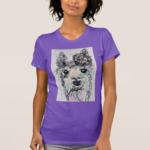 Purple Llama cute Watercolour Womens T Shirt