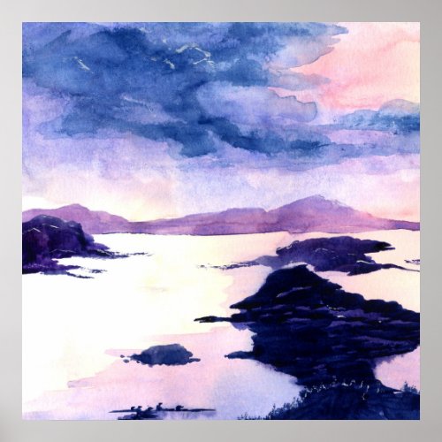 Purple Loch Lomond Watercolour Poster