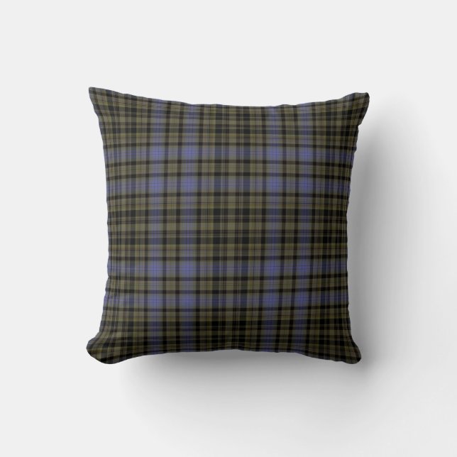 Purple Loden Green Black Tartan Plaid Throw Pillow (Front)