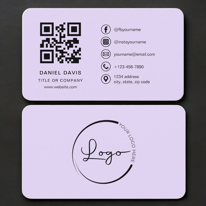 Purple Logo QR Code Professional Business Card