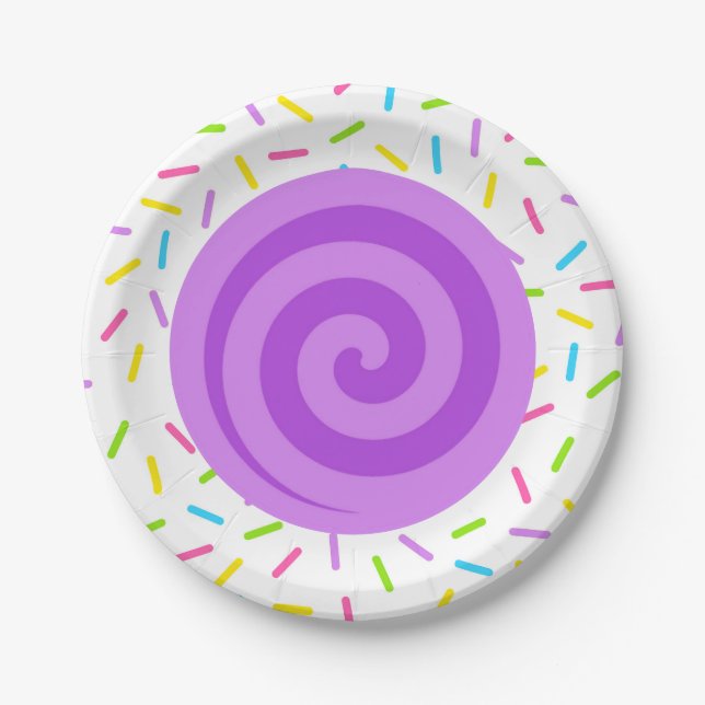 Purple Lollipop Swirl Candy Sprinkle Party Plates (Front)