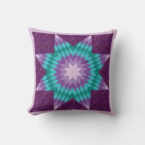 Purple Lone Star Quilt Look Throw Pillow