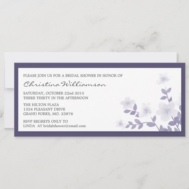 Purple Long Floral Bridal Shower Invitations (Front)