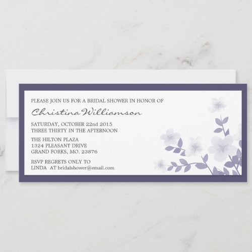 Purple Long Floral Bridal Shower Invitations