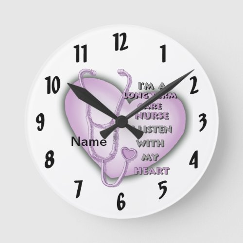 Purple Long Term Care Nurse custom name Round Clock