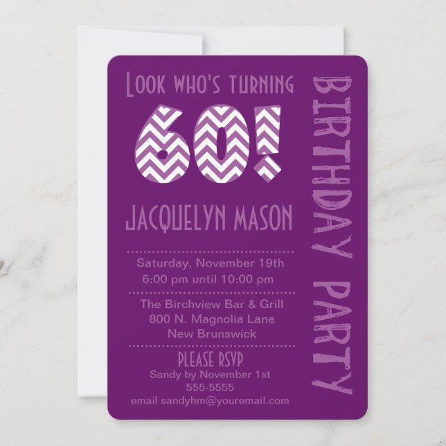 Purple Look Who's Turning 60 Birthday Invitation (Front)