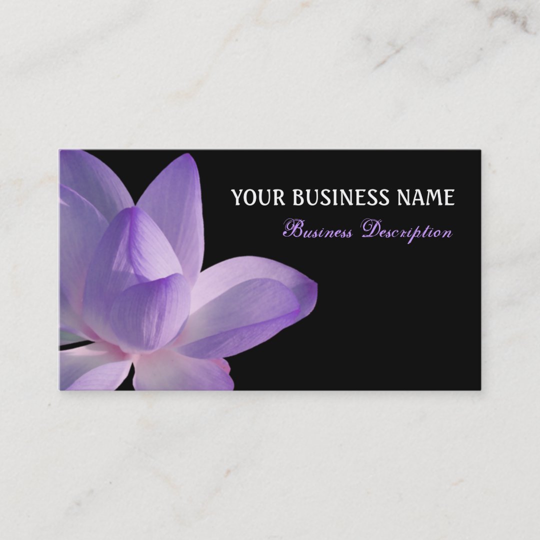 Purple Lotus Bloom on Black Business Card Zazzle