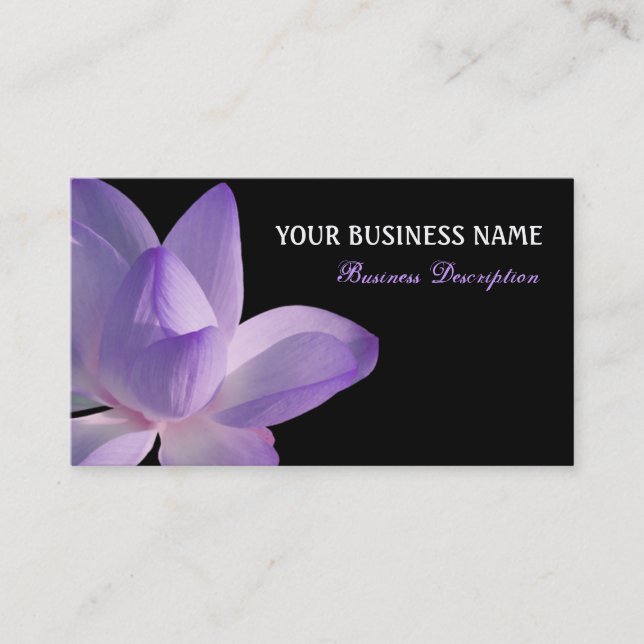 Purple Lotus Bloom on Black Business Card (Front)