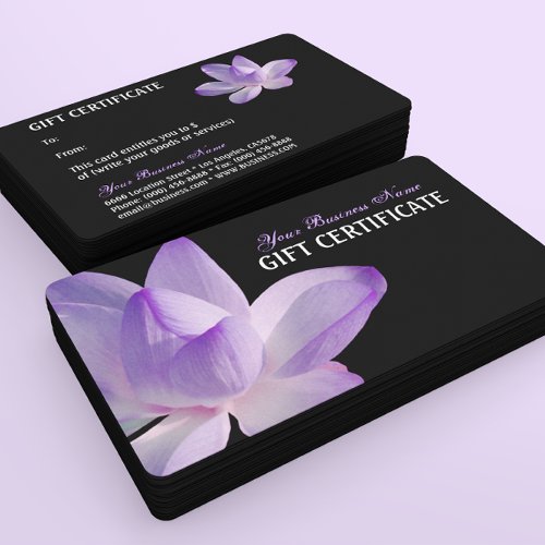 Purple Lotus Bloom on Black Gift Certificate