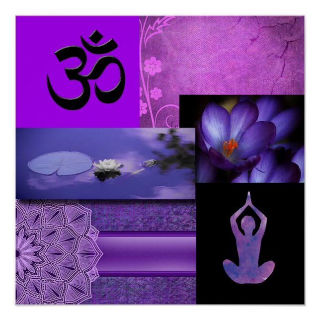 Purple Lotus & Crown Chakra Meditation Collage Poster (Front)