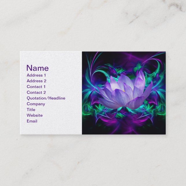 Purple lotus flower and its meaning business card (Front)
